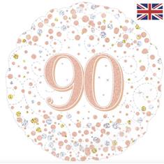 90th Birthday White &amp; Rose Gold Fizz Foil 