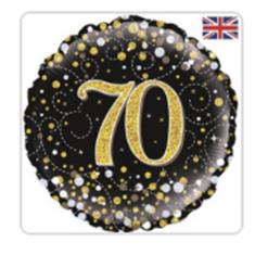 70th Birthday Black &amp; Gold Fizz Foil Balloon 