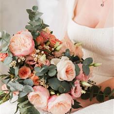 Pink Rose Hand Tied Bridal Bouquet 