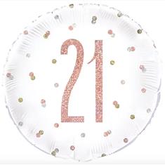 White and Rose Gold 21 Foil Balloon 